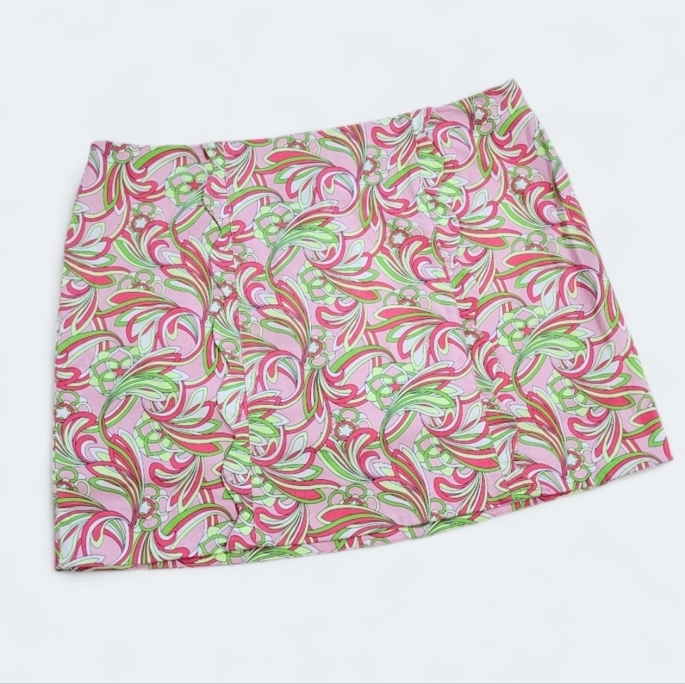 # Crown & Ivy Pink, Lime & White Swirl-Print Skort Sz 16